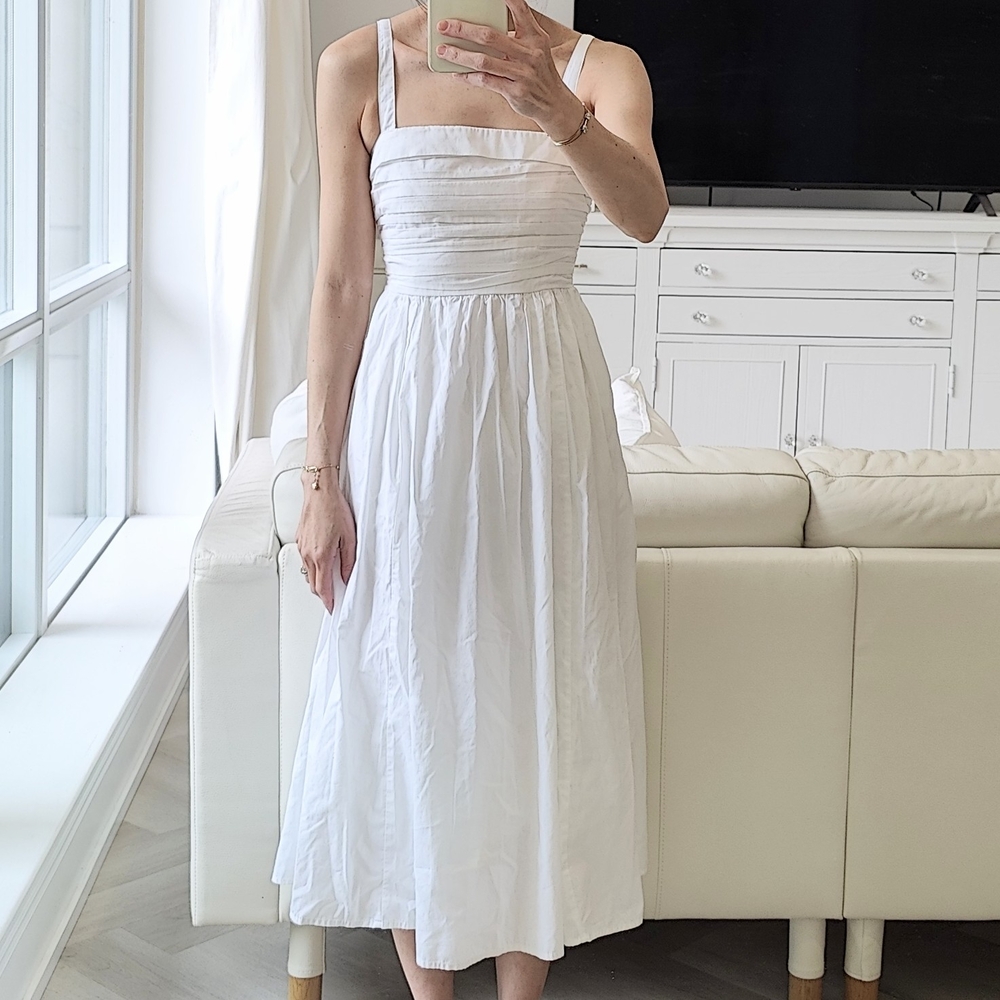 Abercrombie & Fitch White Ruched  Midi Dress Xxs Petite